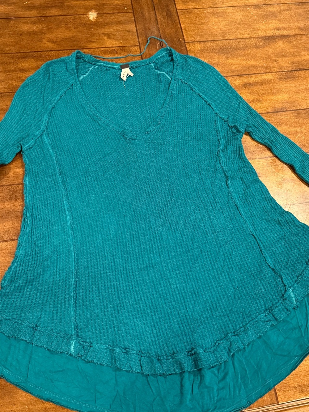 We The Free Teal Long-Sleeve V-Neck Tunic with Chiffon Hem